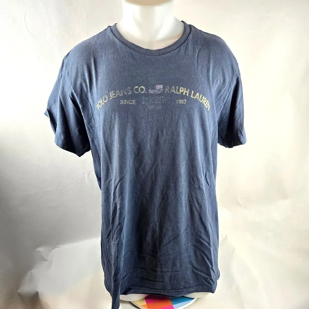 Polo Jeans Company T Shirt Mens XL Blue Ralph Lauren Crew Neck Vintage Thrashed